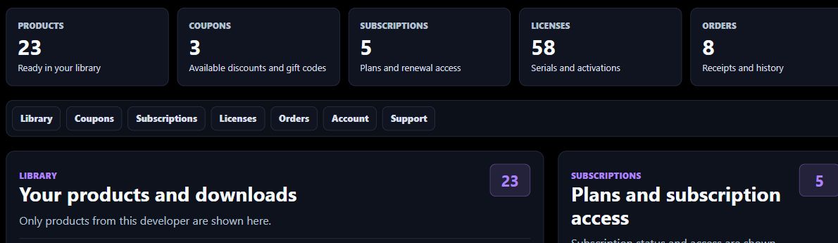 Customer account totals and account sections, cropped to exclude all identity details.